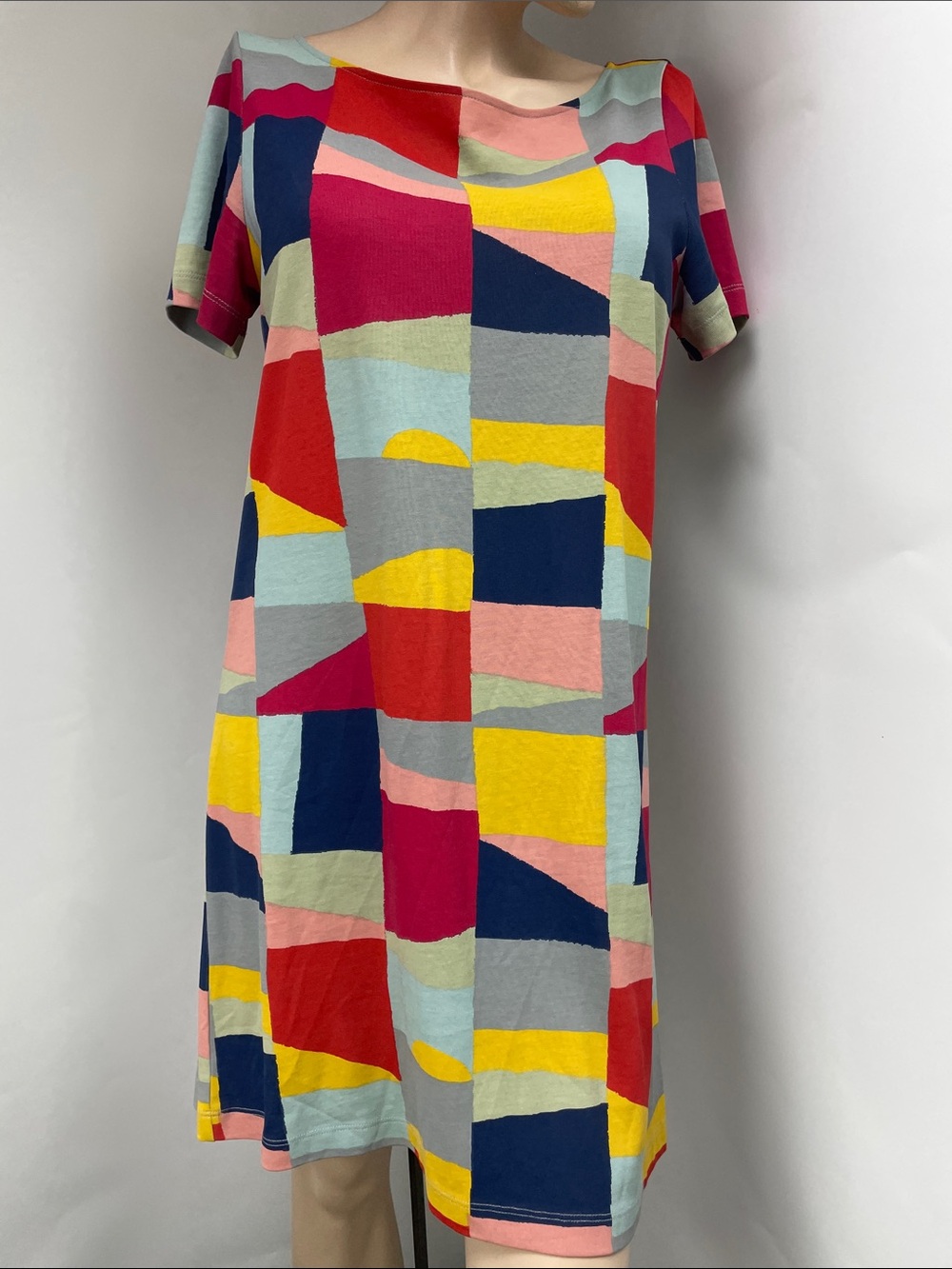 Tory Burch Colorblock Geometric Shift Mini Dress in Red, Yellow, Navy, Pink